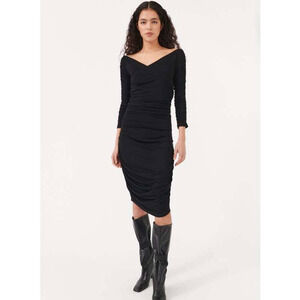 Baum und Pferdgarten Dress Sz Medium Black Ruched‎ Bodycon Midi Jelisa Stretch